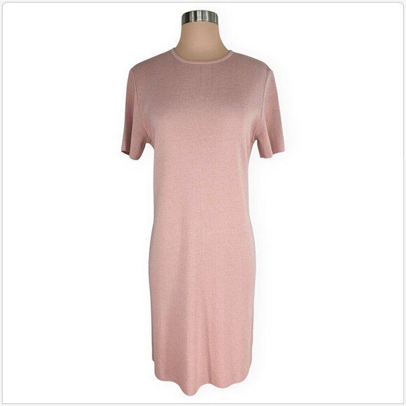 Gispa Italy Dusty Pink Short Sleeves Wool Blend Sweater Knit Dress M - Picture 1 of 4